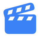 Filled, tinted clapperboard icon.
