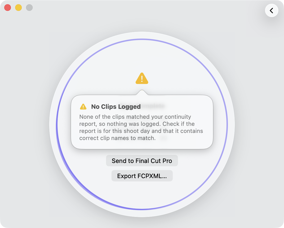 The warning icon in sync results indicates that none clips were logged. Click in the warning icon to find out what went wrong.